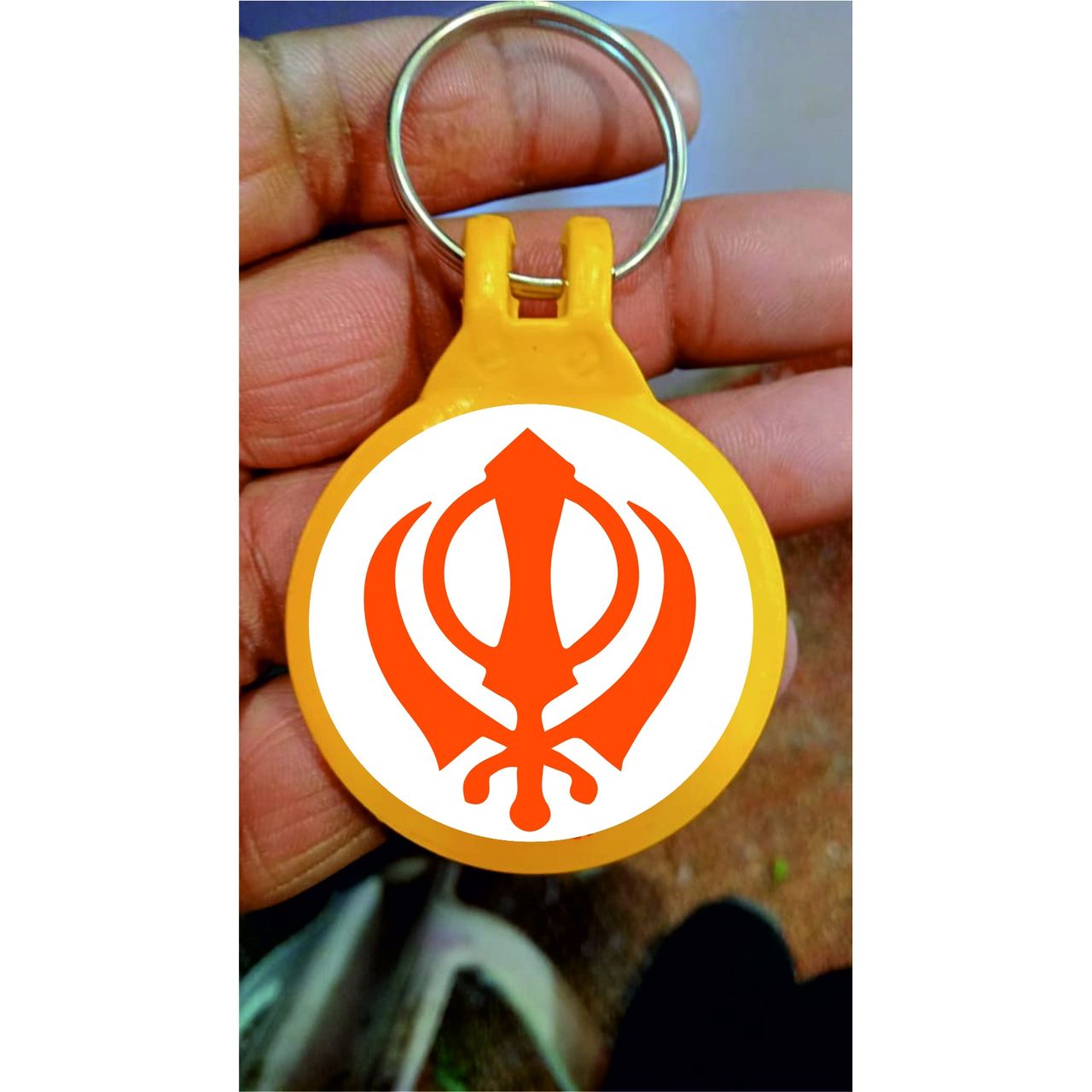 Divine Vibes Khanda Plastic Oval Keychain