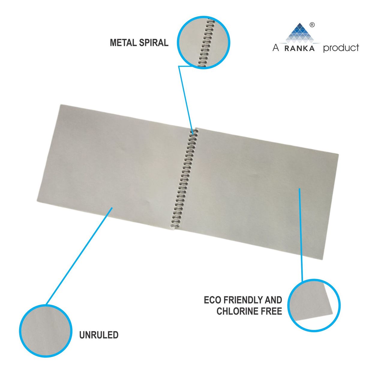 Ranka Supremo Sketch Book A4 Spiral Unruled- 36 Pages, 100 GSM - Assorted