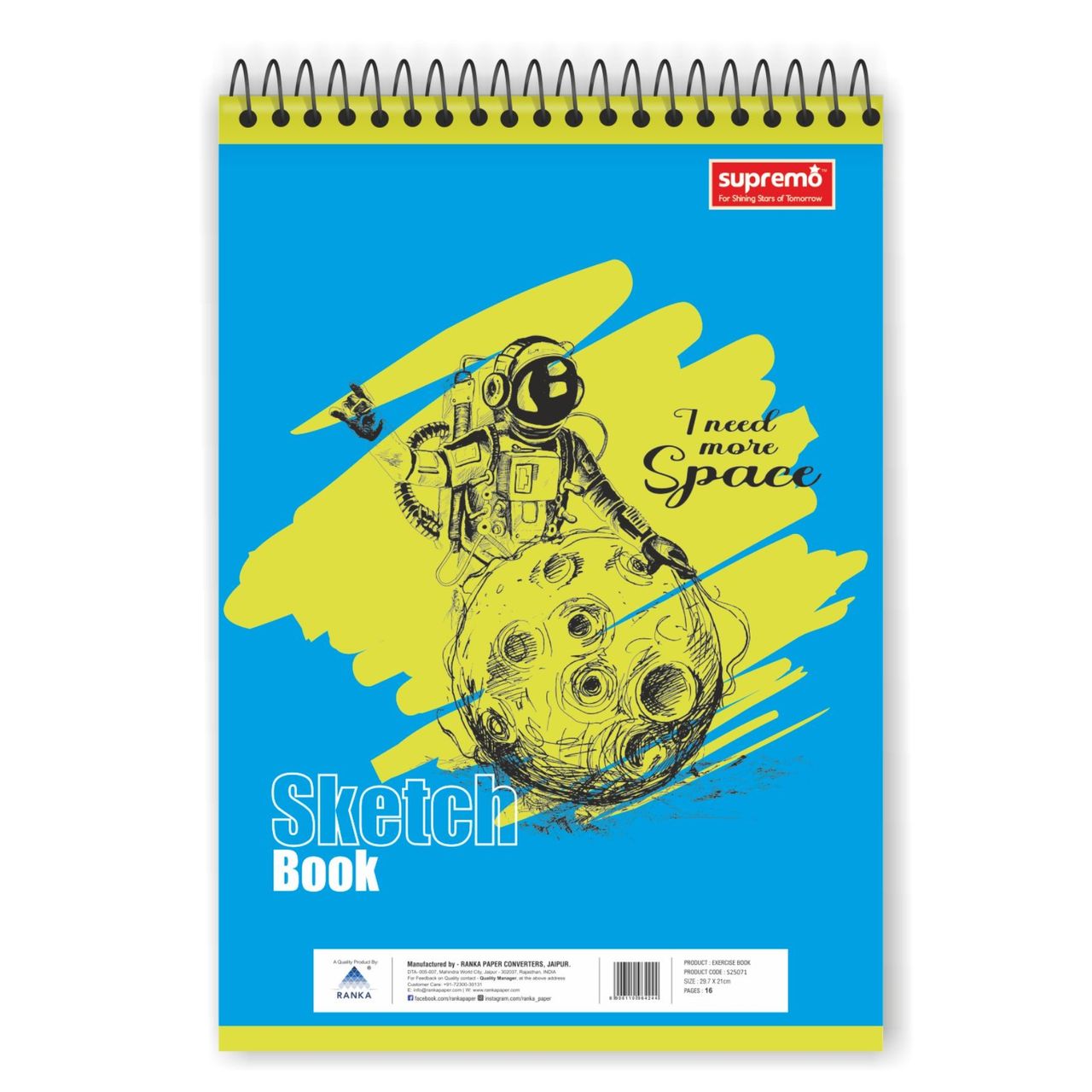 Ranka Supremo Sketch Book A4 Spiral Unruled- 36 Pages, 100 GSM - Assorted