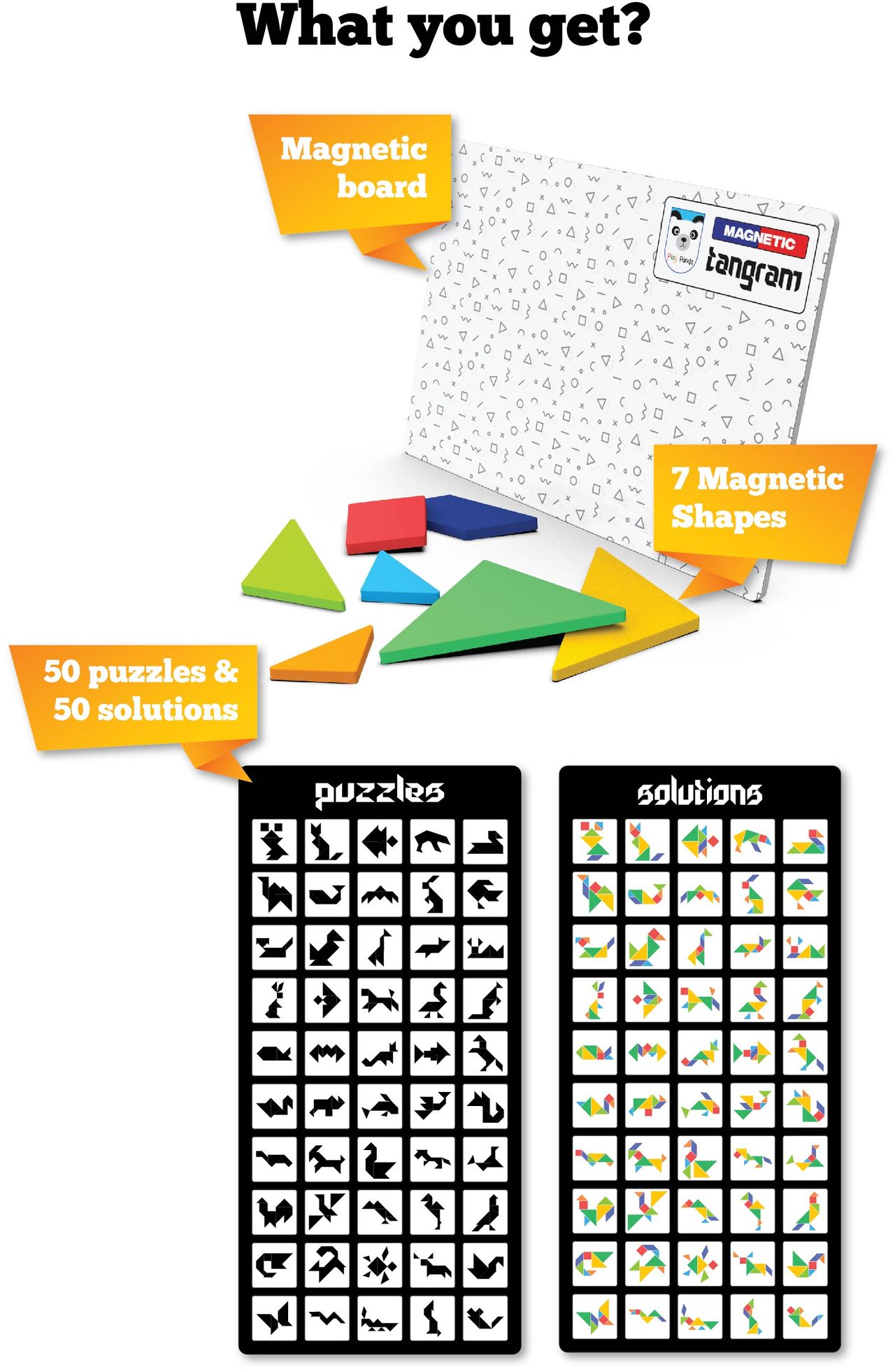 Play Panda Magnetic Tangram Puzzle Animals Solve 50 Puzzles using Magnetic Shapes - Magnetic Shapes