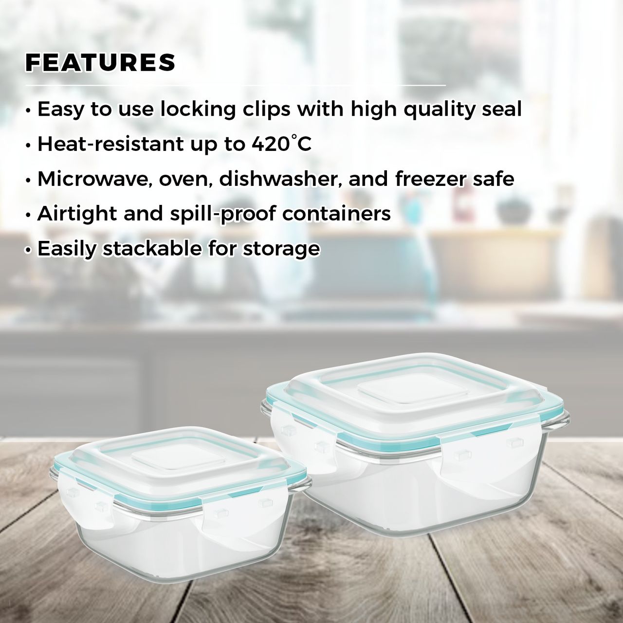 SignoraWare Lock N Store Borosilicate Square Container | Set of 2 | 520ml + 320ml