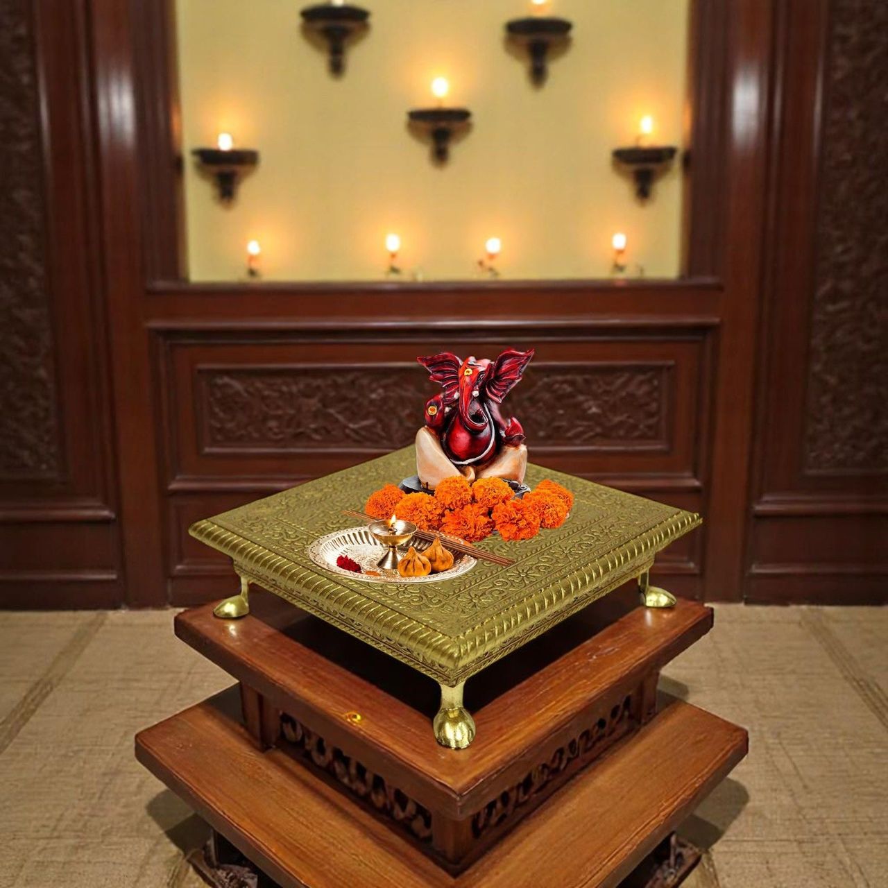 Divine Vibes Puja Chowki Chowki Small - 6 Inch