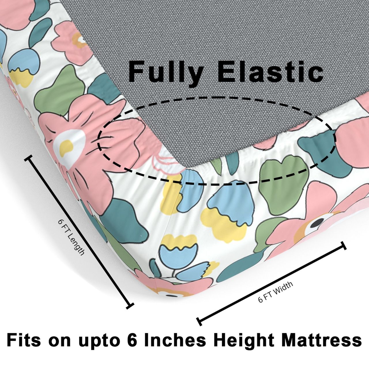 CG HOMES Fitted Elastic Double Bedsheet With Two Pillow Covers | Design Fitted Db1338