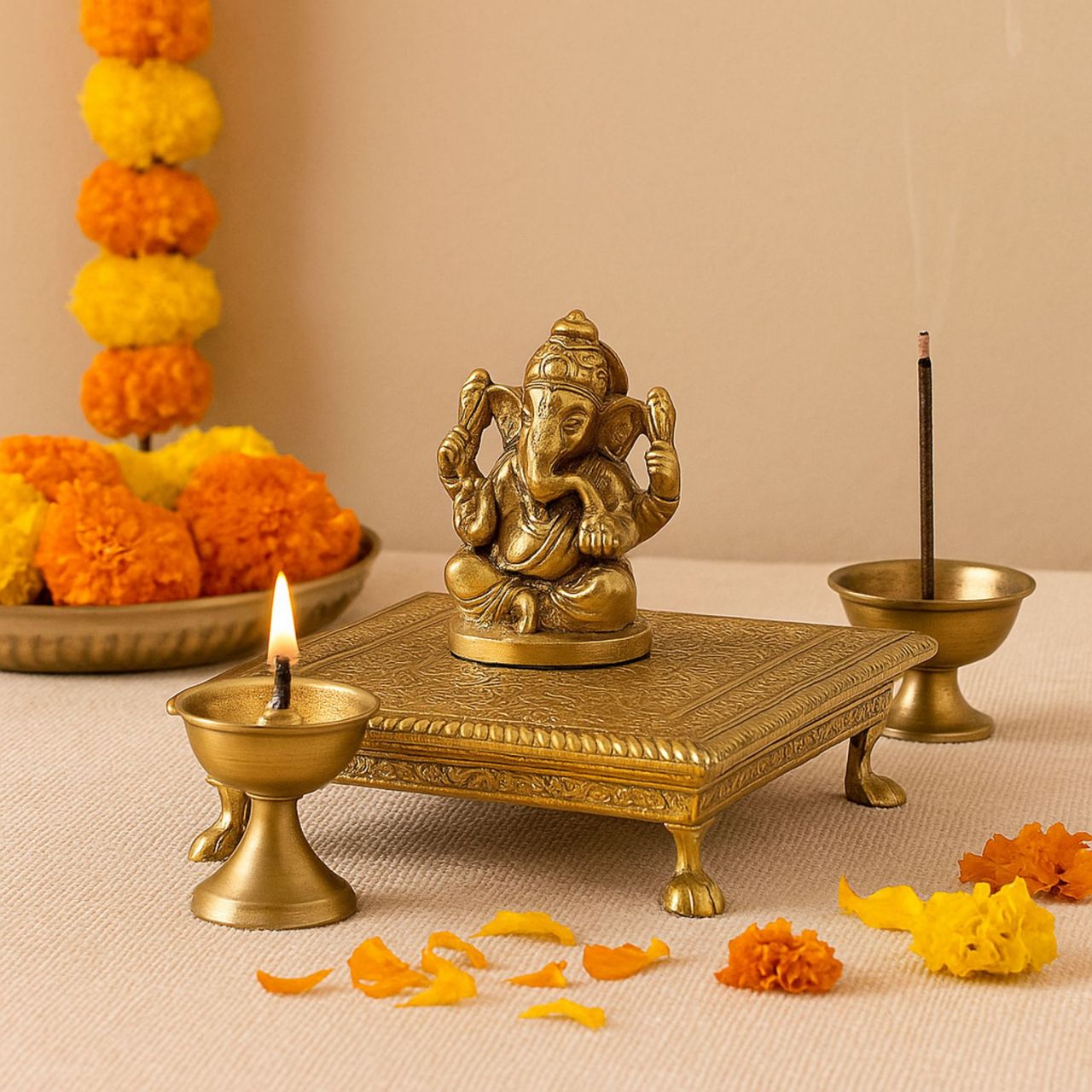Divine Vibes Puja Chowki Chowki Small - 6 Inch