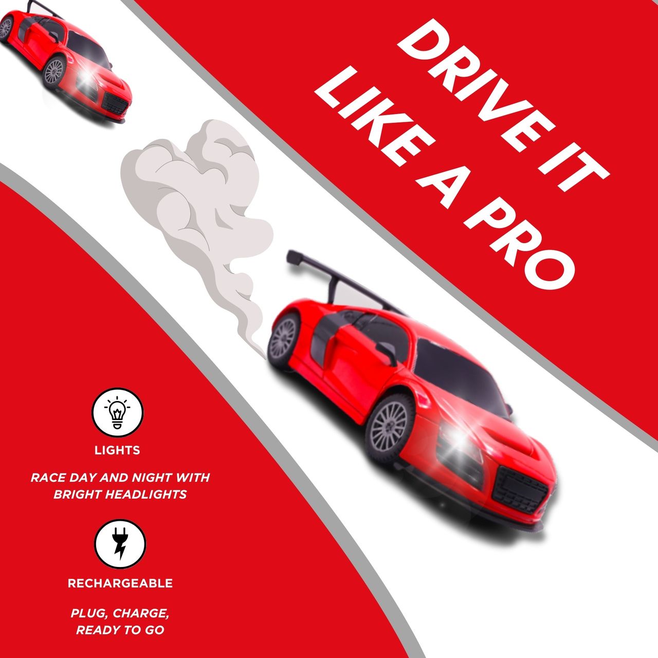 Race N Roll 1:24 Rechargeable Hi Speed Mini Remote Control Car - Aud Red