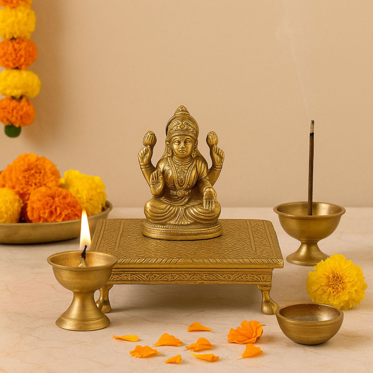Divine Vibes Puja Chowki Chowki Small - 6 Inch