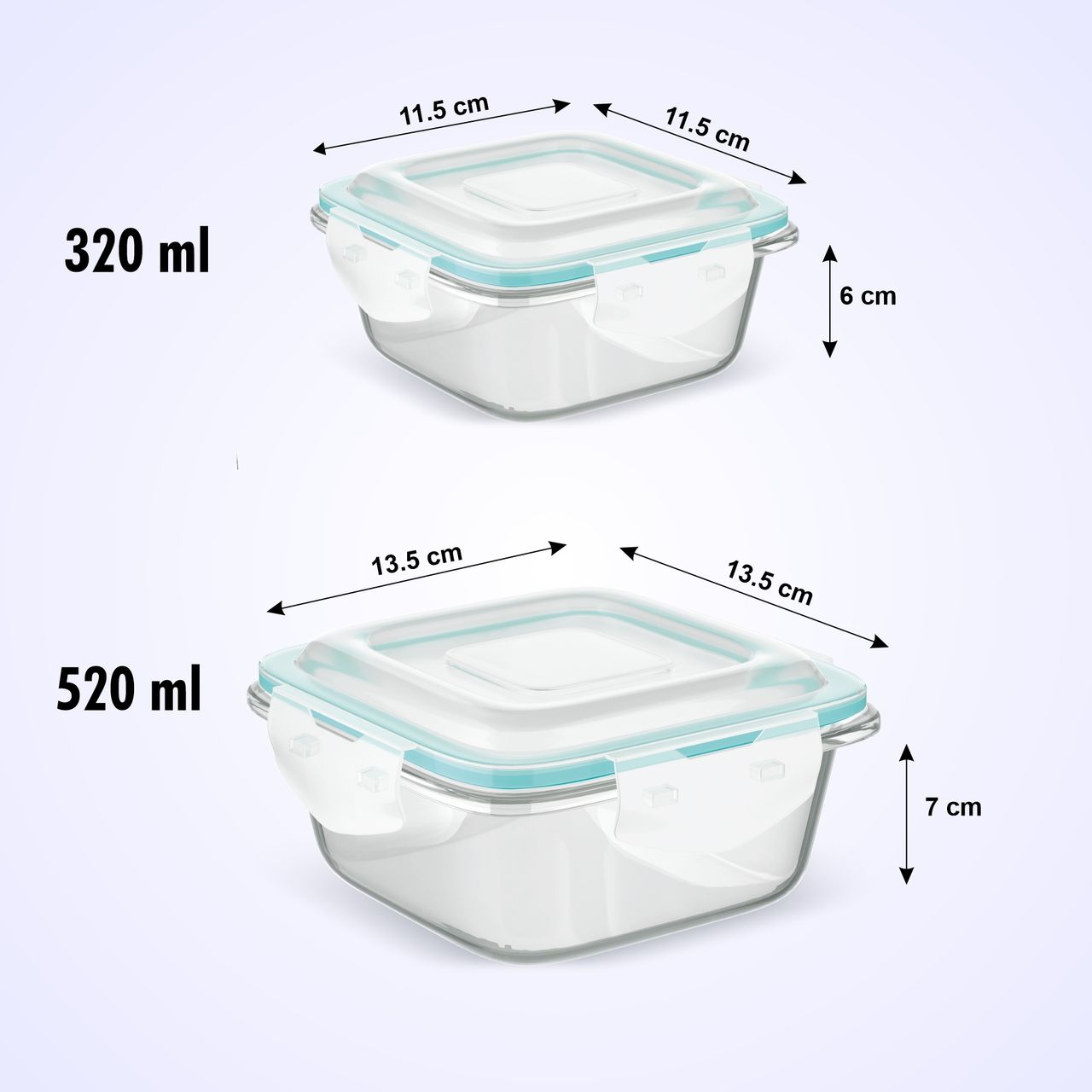SignoraWare Lock N Store Borosilicate Square Container | Set of 2 | 520ml + 320ml