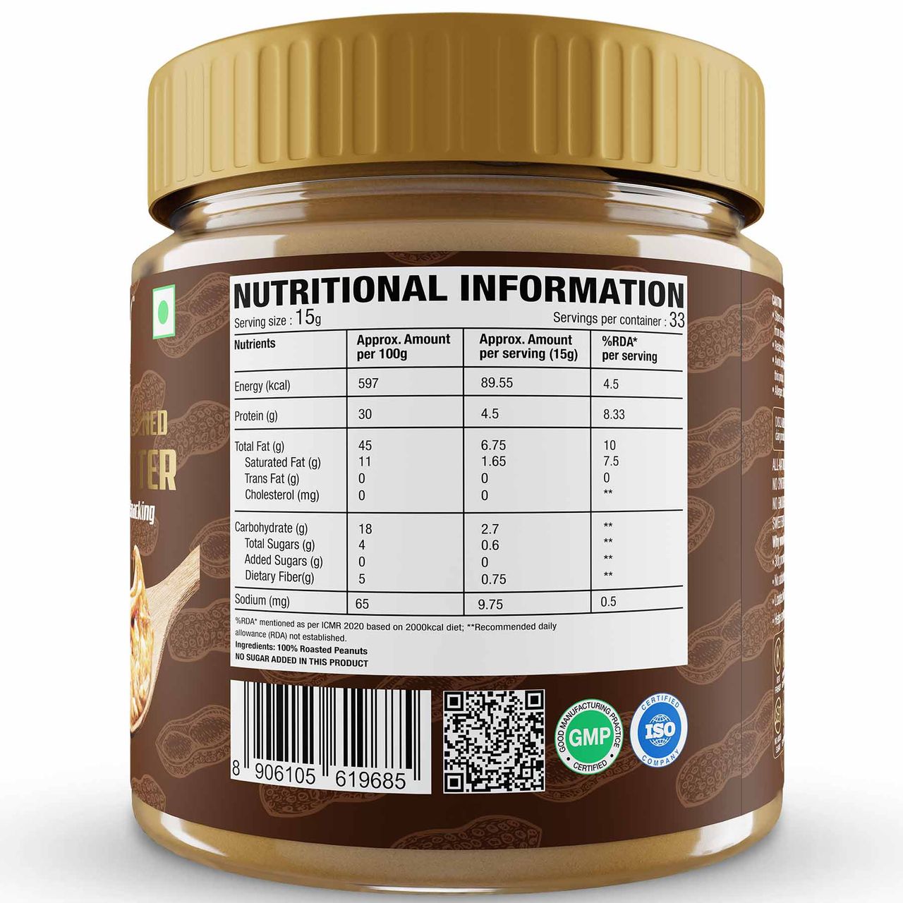 WOW Life Science Crunchy Unsweetened Peanut Butter
