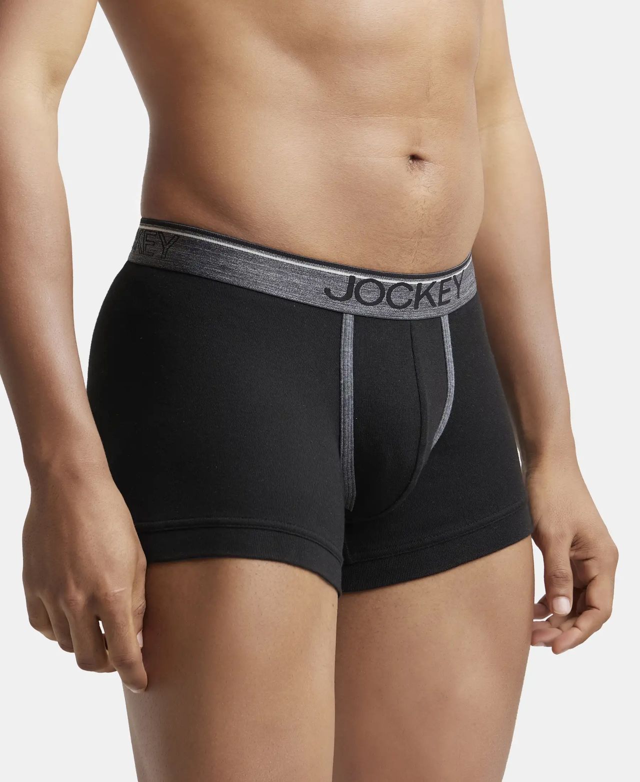 Jockey 8015 Men's Super Combed Cotton Rib Solid Trunk|Ultrasoft Waistband|PO2 | Black-M
