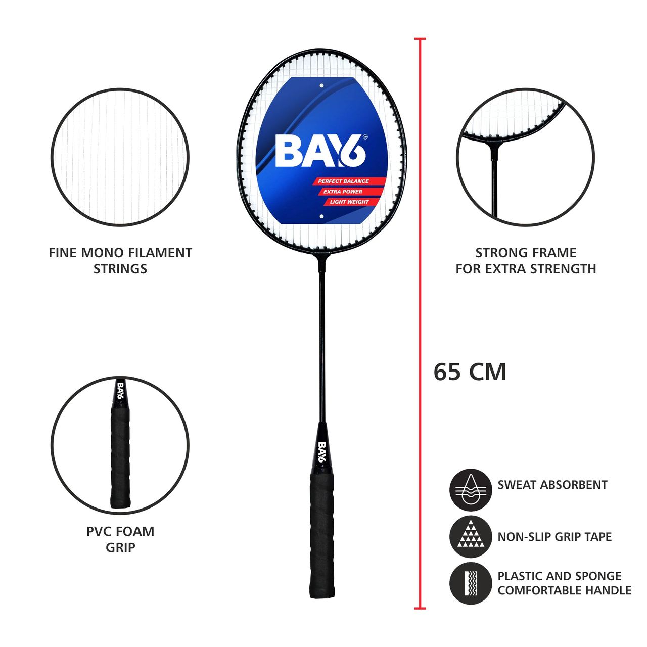 BAY6 Smash Badminton Racket | Black