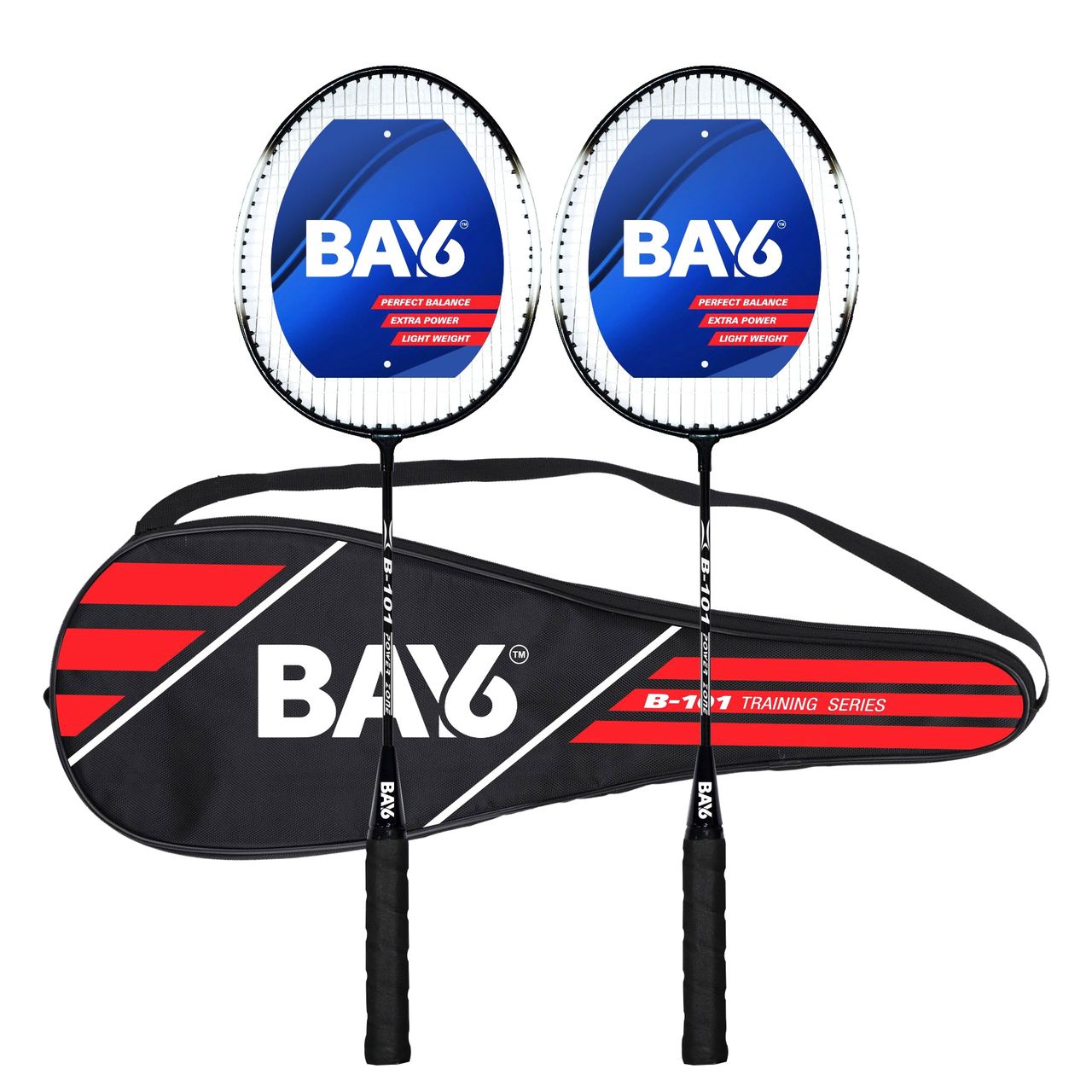 BAY6 B-101 Badminton Set | 2 Rackets with Full Cover | Black