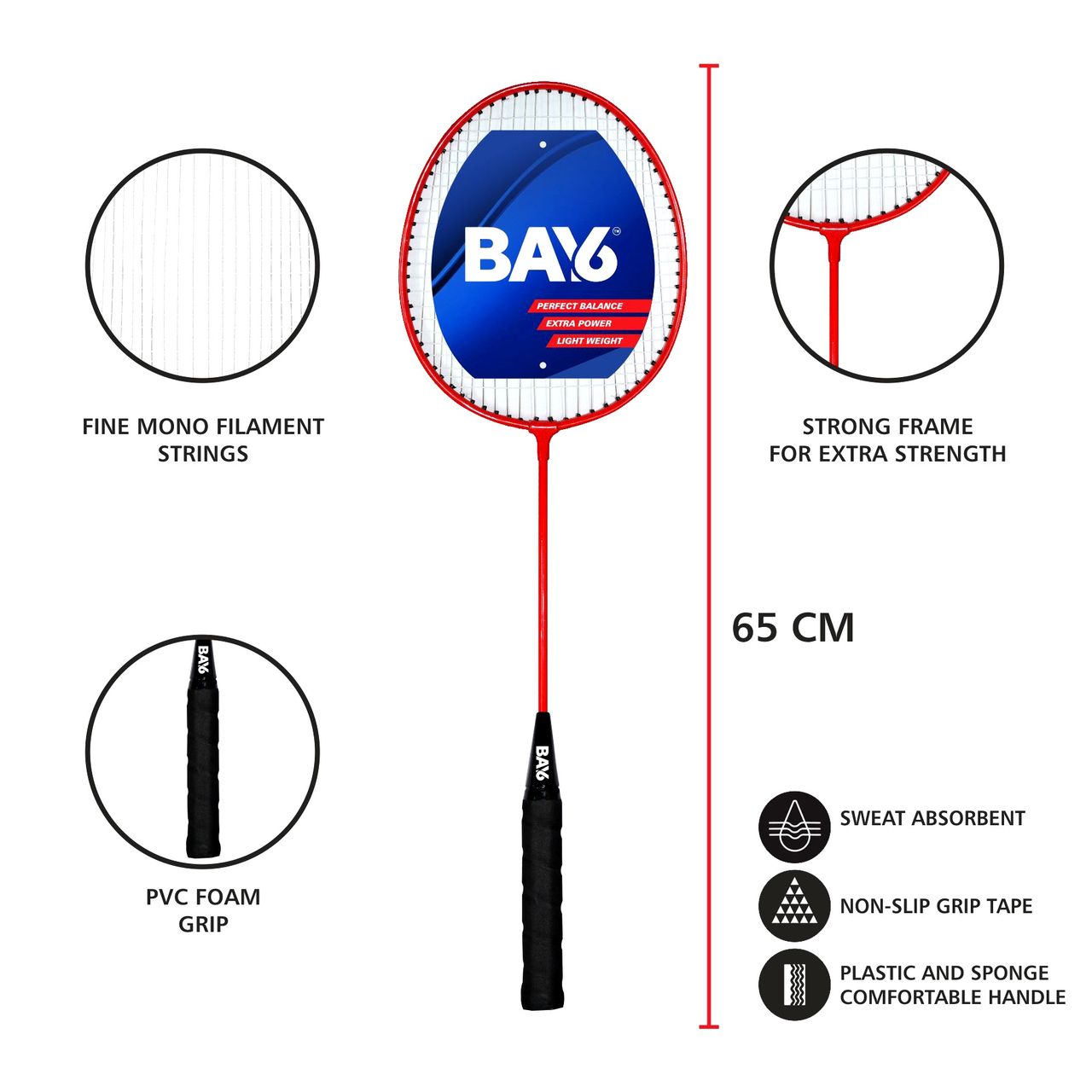 BAY6 Smash Badminton Racket | Red
