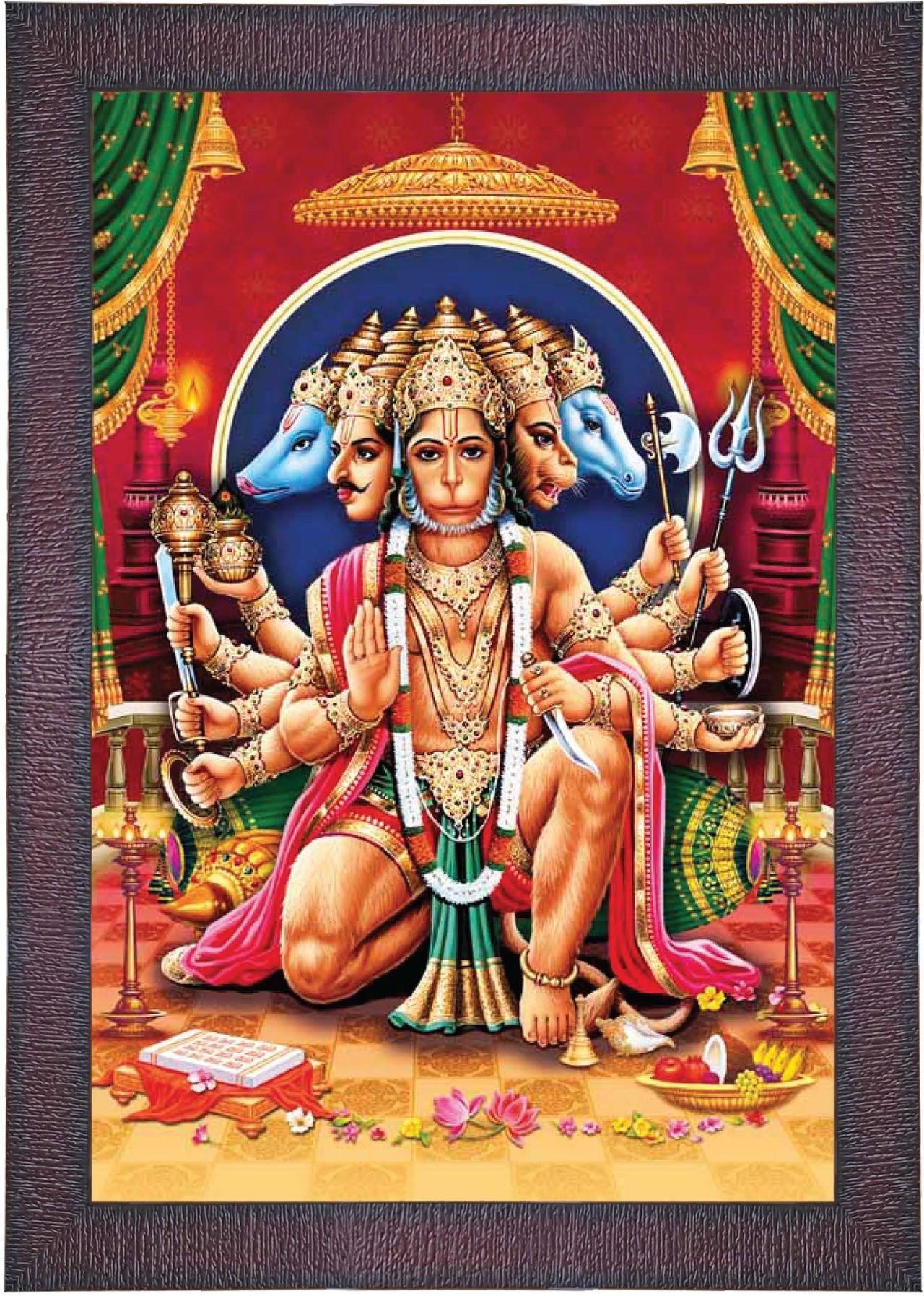 Saf Panchmukhi Balaji Digital Reprint 13.5 Inch X 9.5 Inch Painting (With Frame)