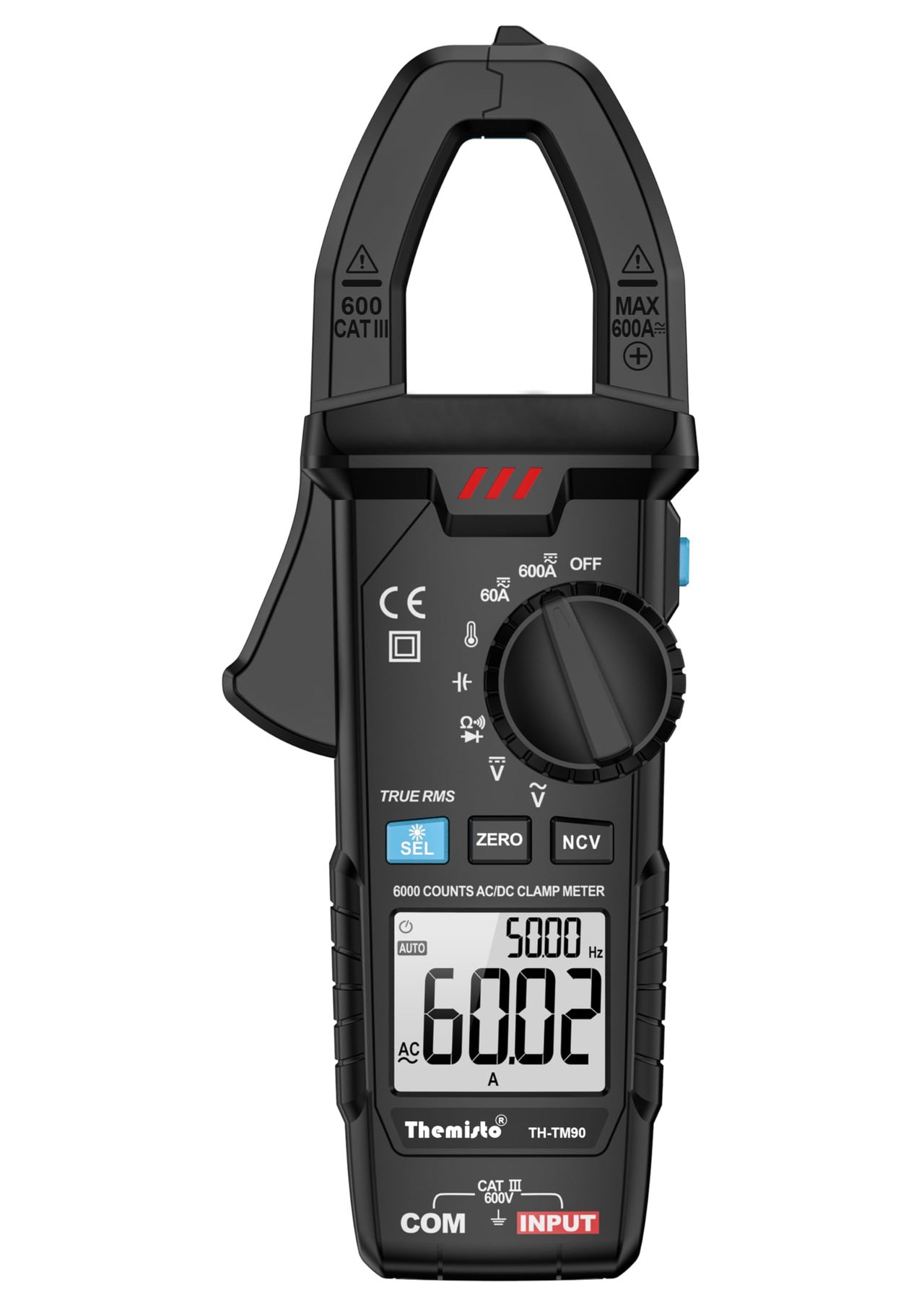 Themisto Th-M90 Auto Range, Ac/Dc Current, True Rms Digital Clamp Meter (600A,6000 Counts), Black