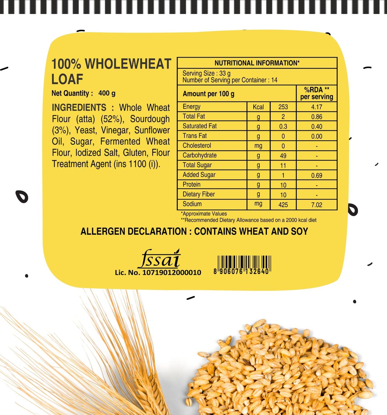 The Baker's Dozen 100% Whole Wheat Bread - No Palm Oil No Preservative 400 g X 2 Combo