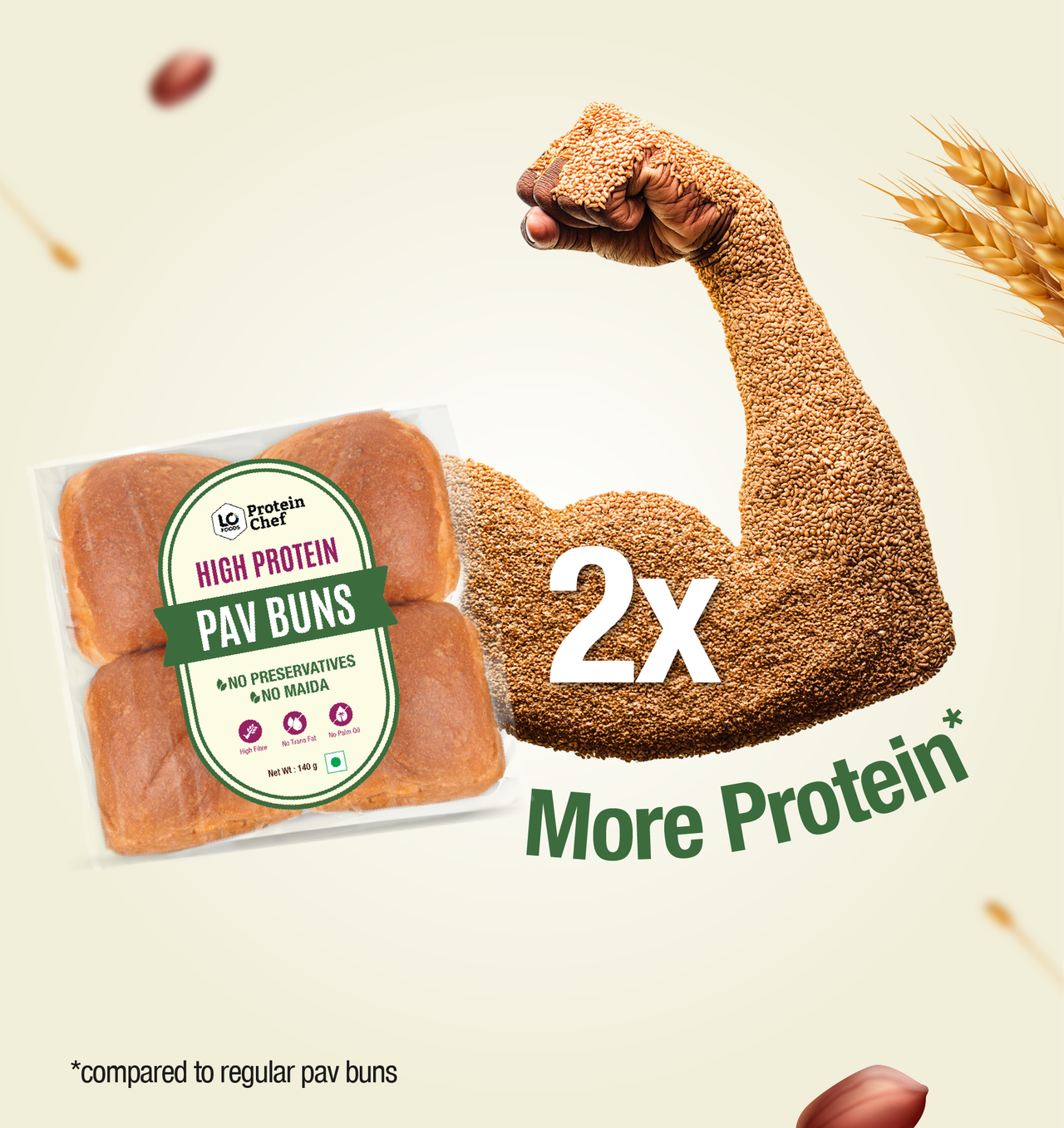 Protein Chef High Protein Pav Bun (Zero Maida, Multigrain) - Made with MP Sharbati Wheat