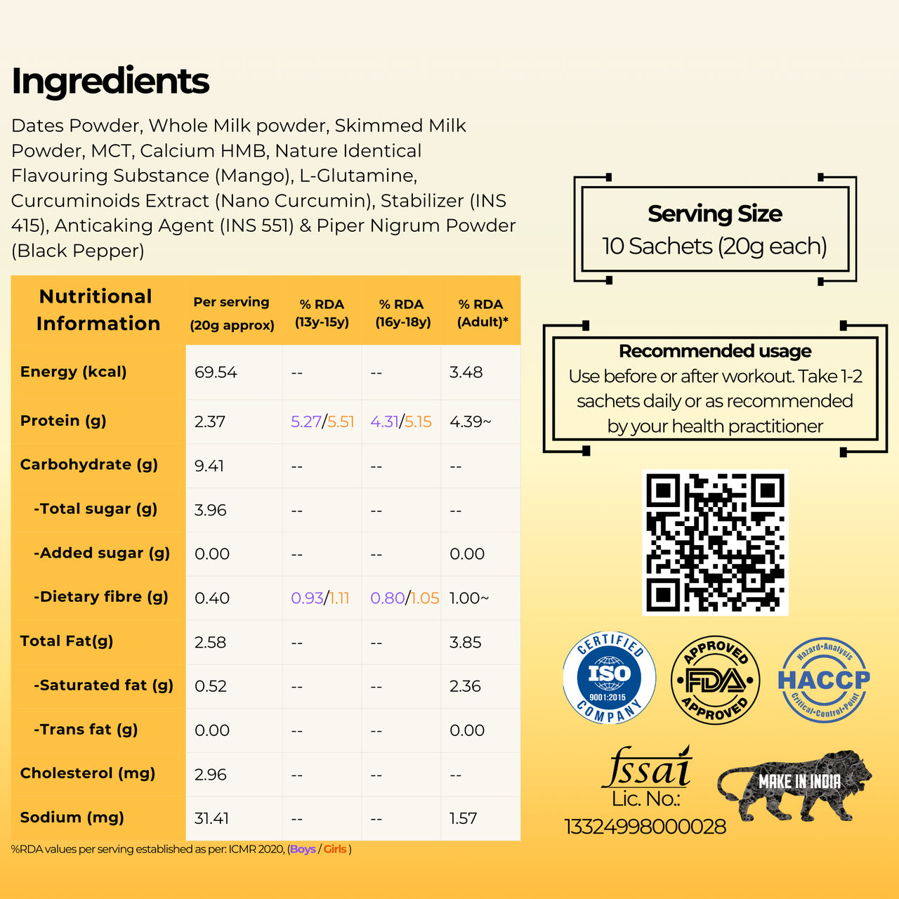 Nano Curcumin Recovery Latte - Mango (Pack of 10N Sachets)