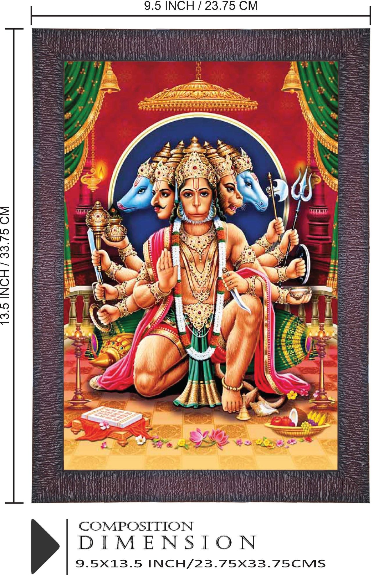 Saf Panchmukhi Balaji Digital Reprint 13.5 Inch X 9.5 Inch Painting (With Frame)
