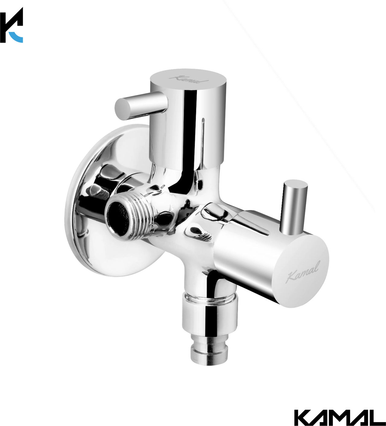 Kamal Two Way Angle Valve Flt | With Washing Adaptor | Full Brass Quarter Turn Movement | Second O