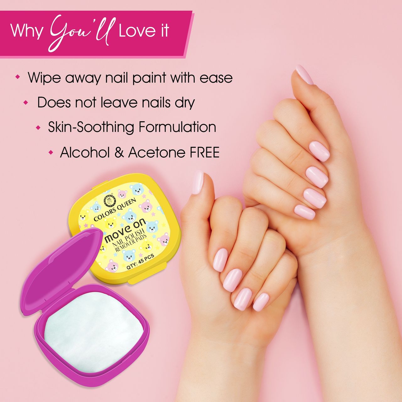 Colors Queen Move On Nail Polish Removers Pads | 45 Wipes | Assorted