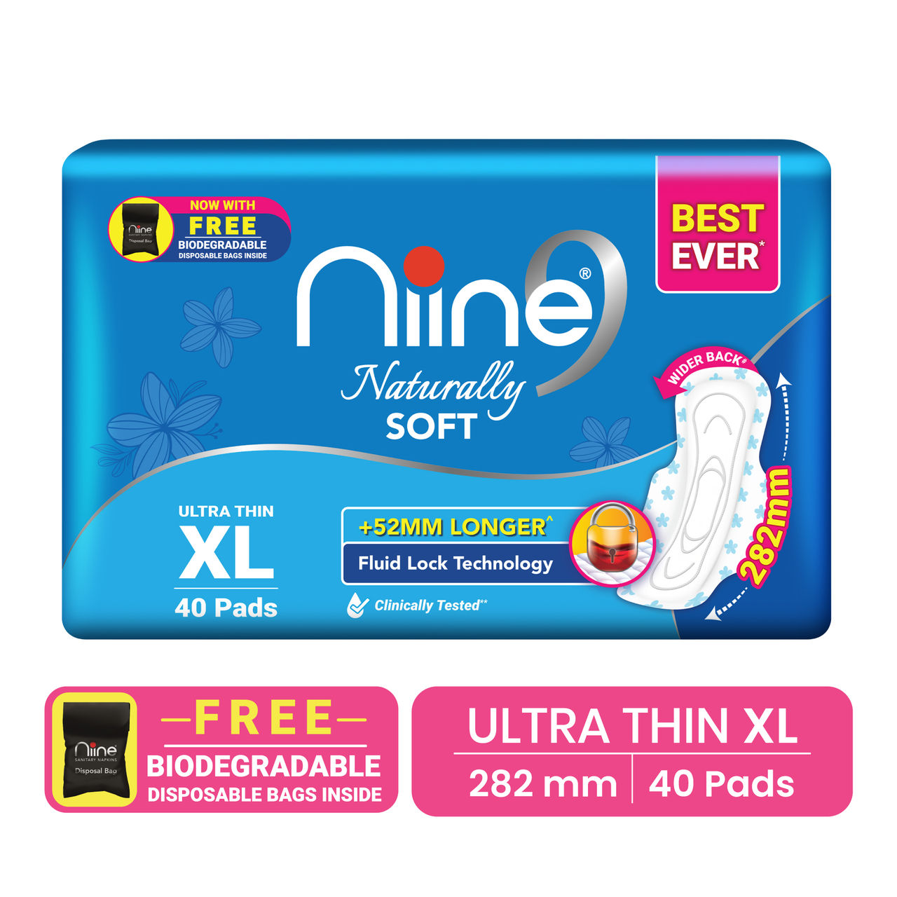 Niine Sanitary Napkins Ultra-Thin Naturally Soft - 282mm
