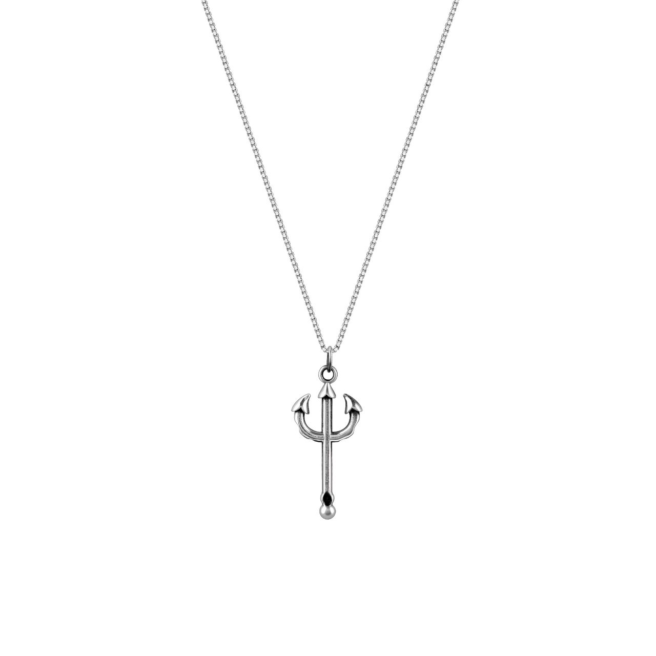 Giva Oxidised Silver Trident Pendant With Box Chain For Him