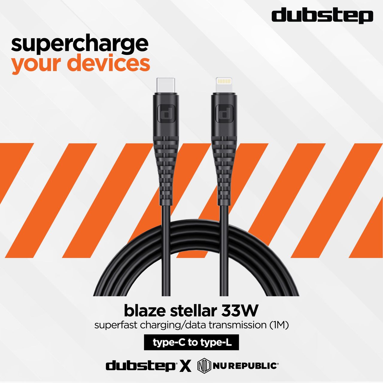 Dubstep Blaze Stellar 33W Type C to Lightning Fast Data Charging Cable | Black