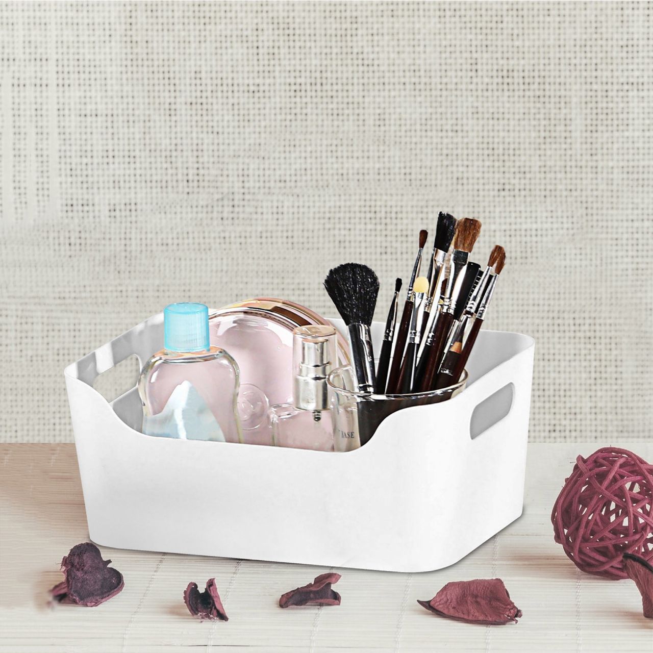Kolorr Jolly Plastic Small Basket With Handle For Storage Box| Pack Of 3 - Nir White