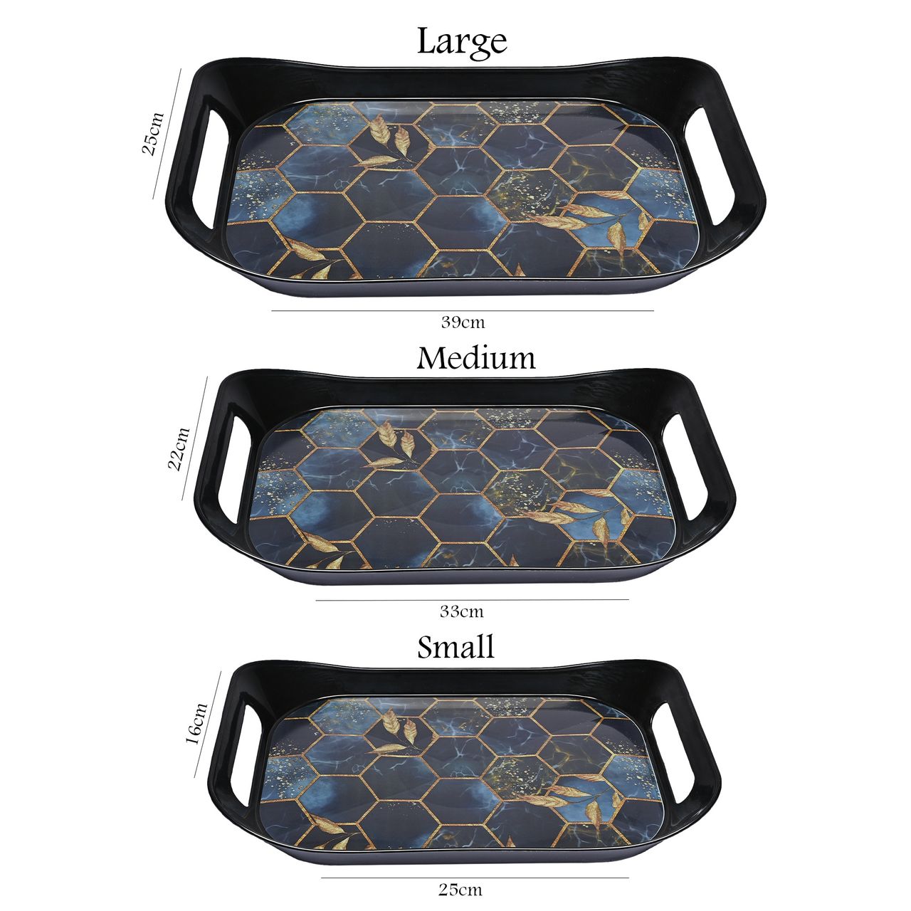 Kuber Industries 3-Piece Nested Serving Tray Set | Hexagon | Black