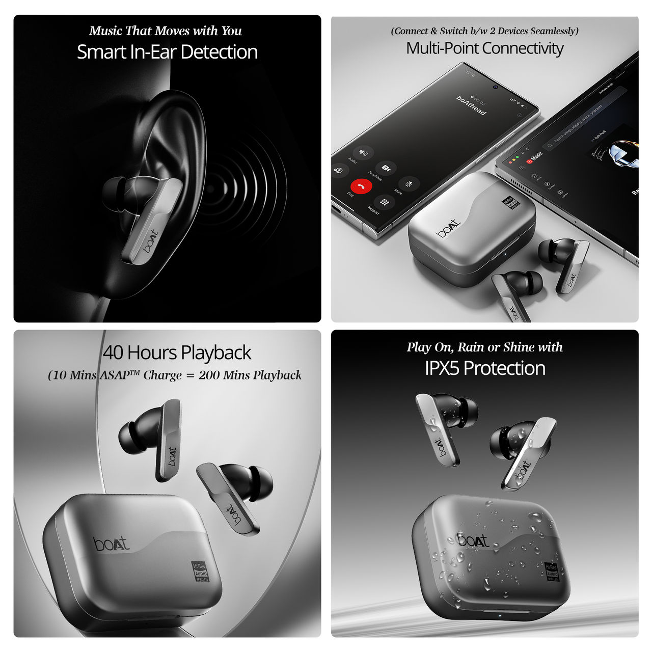 boAt Airdopes 800 Hidef With Hidef Audio By Ldac, Enx, App Support, 40Hrs Battery, Graphite Grey