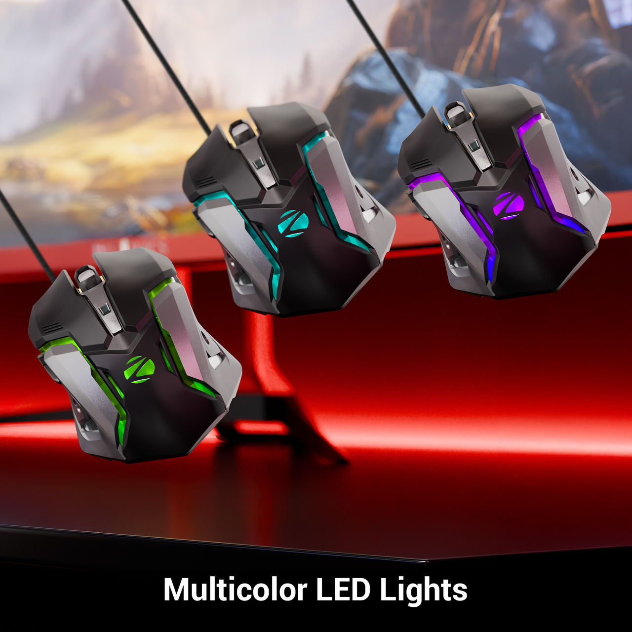 Zeb Transformer-M Gold-Plated USB Wired Mouse, 6 Buttons, Multi-Color LED High Res Sensor,3200 DPI, Black