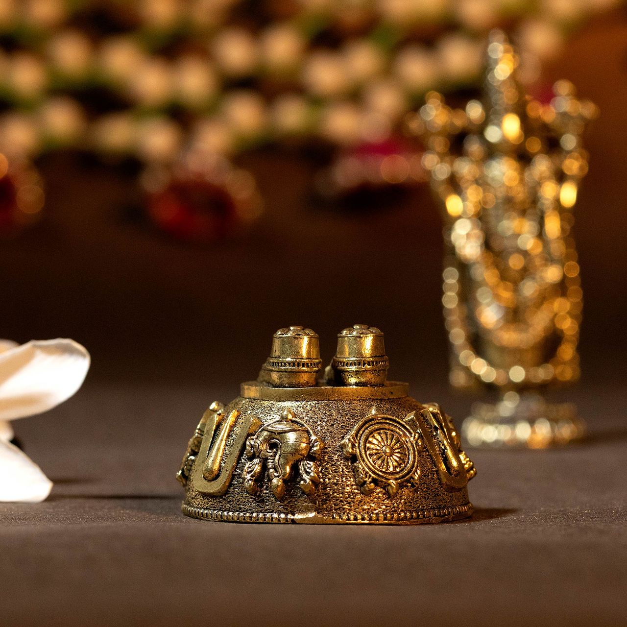 Aksharveda Brass Balaji Charan With Shankh Chakra Tilak Idol | 1.75 inch