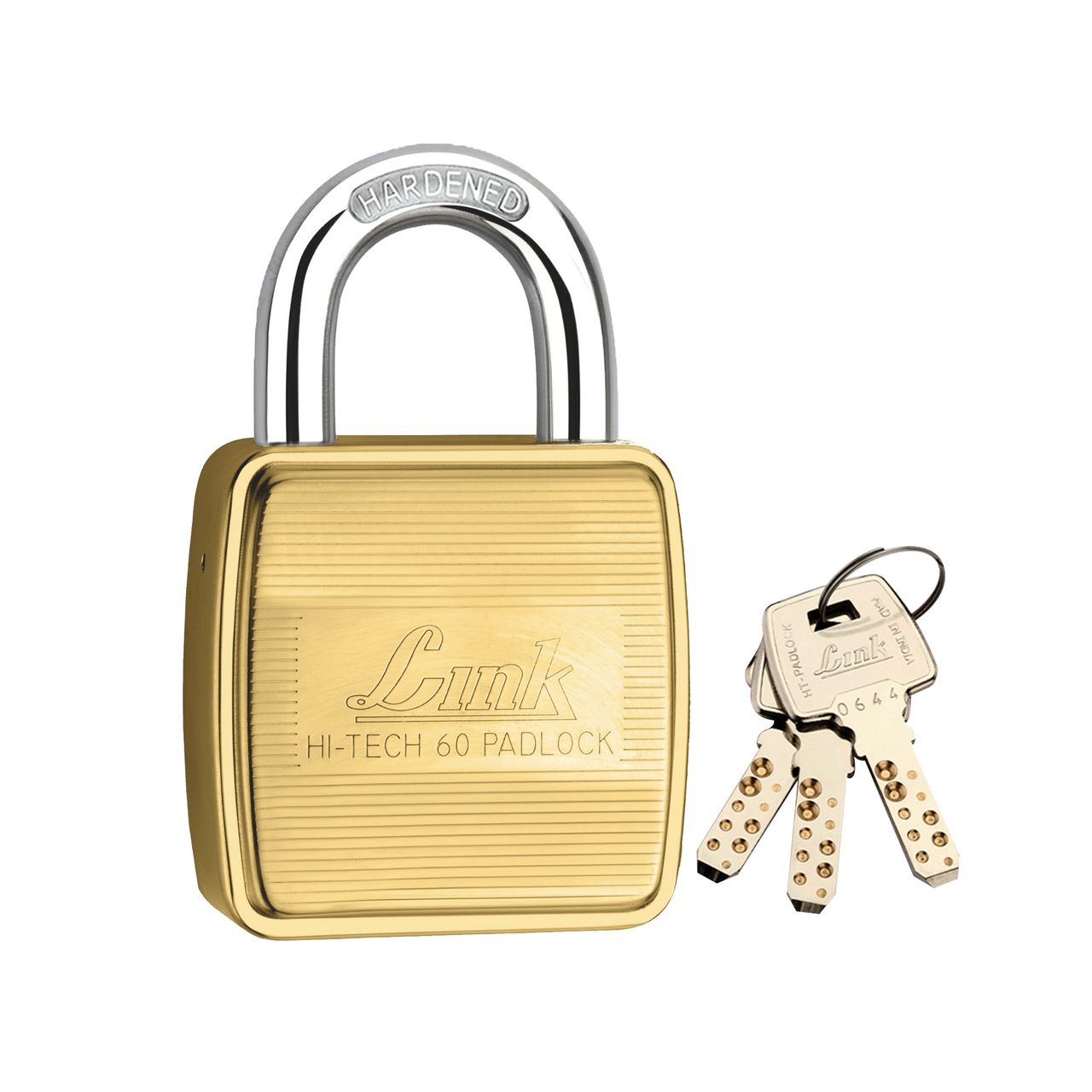 Link Brass Double Lock HT-60mm Padlock with Hardened Shackle & 3 Hi-Tech Keys