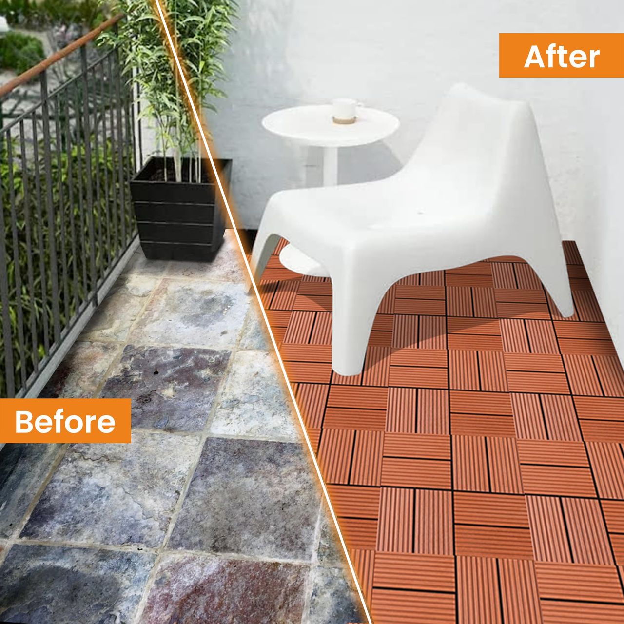 Cheston Pebble Floor Design Interlocking Tiles Pack of 2 | 12 Inch x12 Inch - Deck Tiles