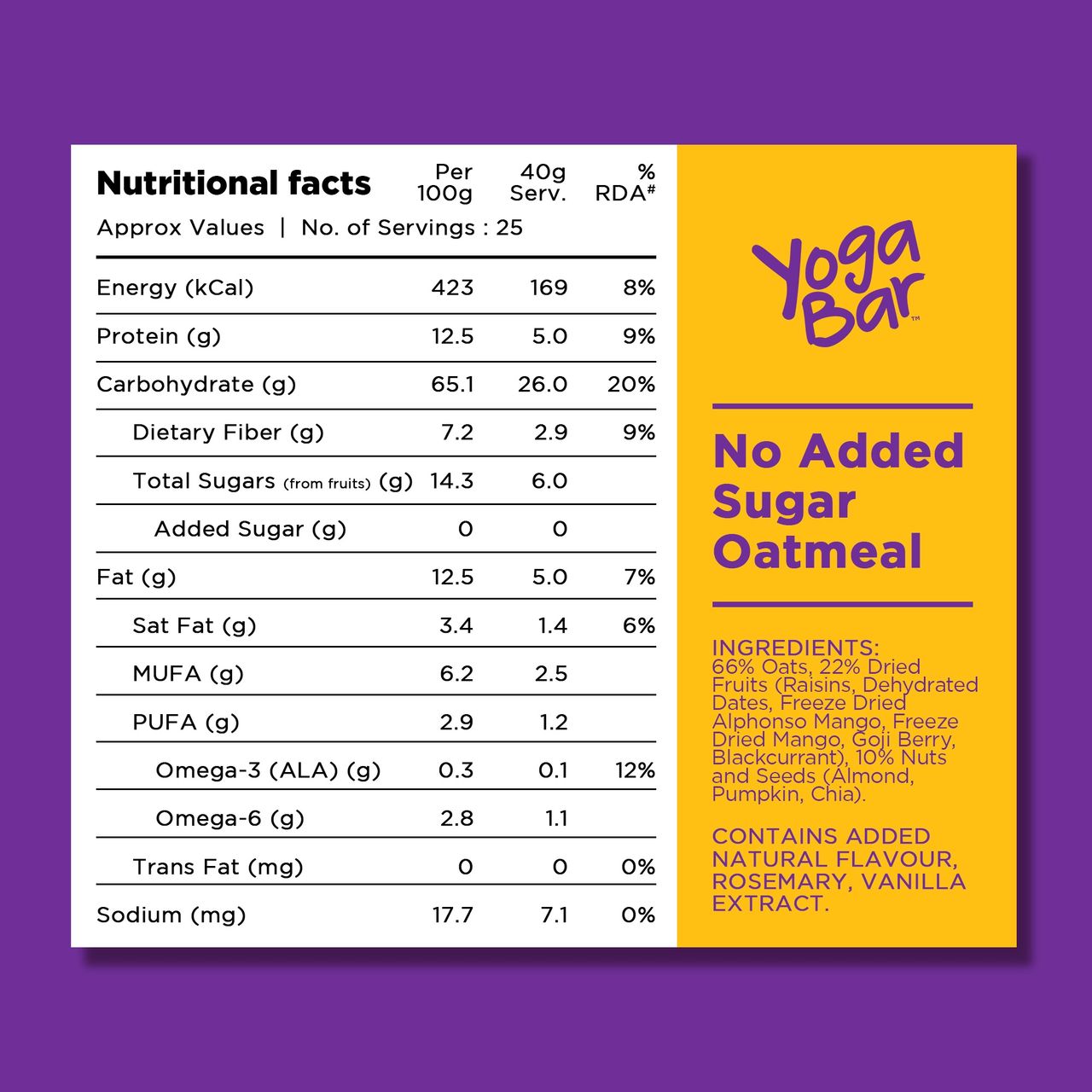 Yogabar No Added Sugar Oatmeal