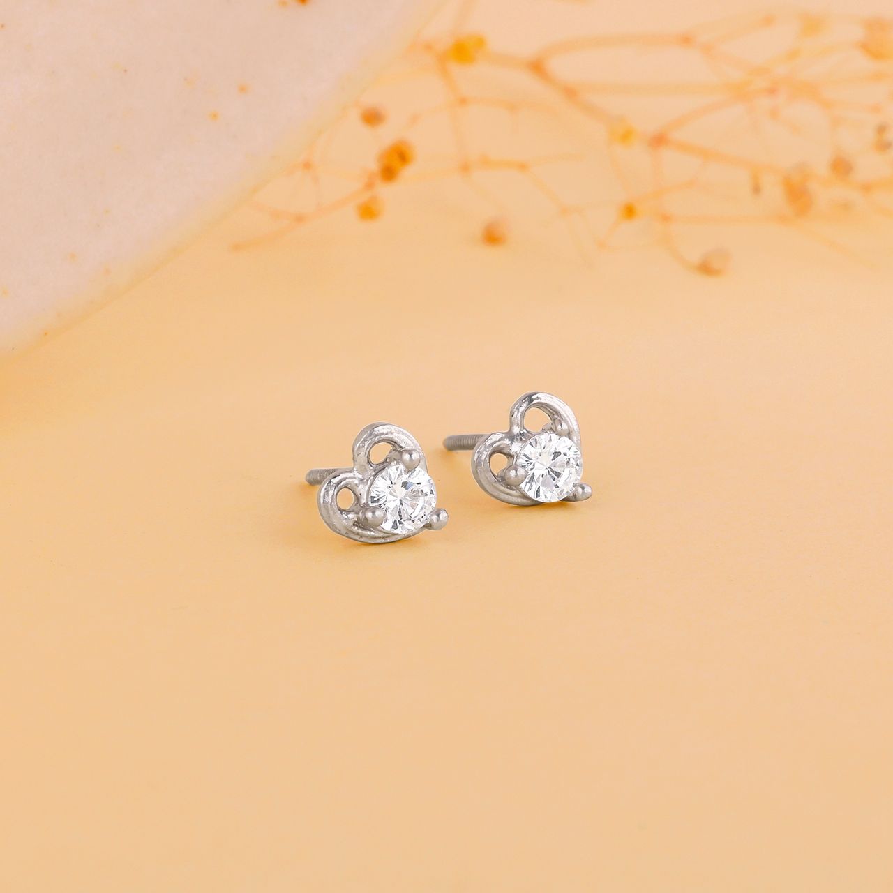 Giva Anushka Sharma Silver Zircon Small Heart Studs