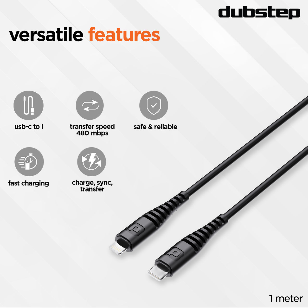 Dubstep Blaze Stellar 33W Type C to Lightning Fast Data Charging Cable | Black