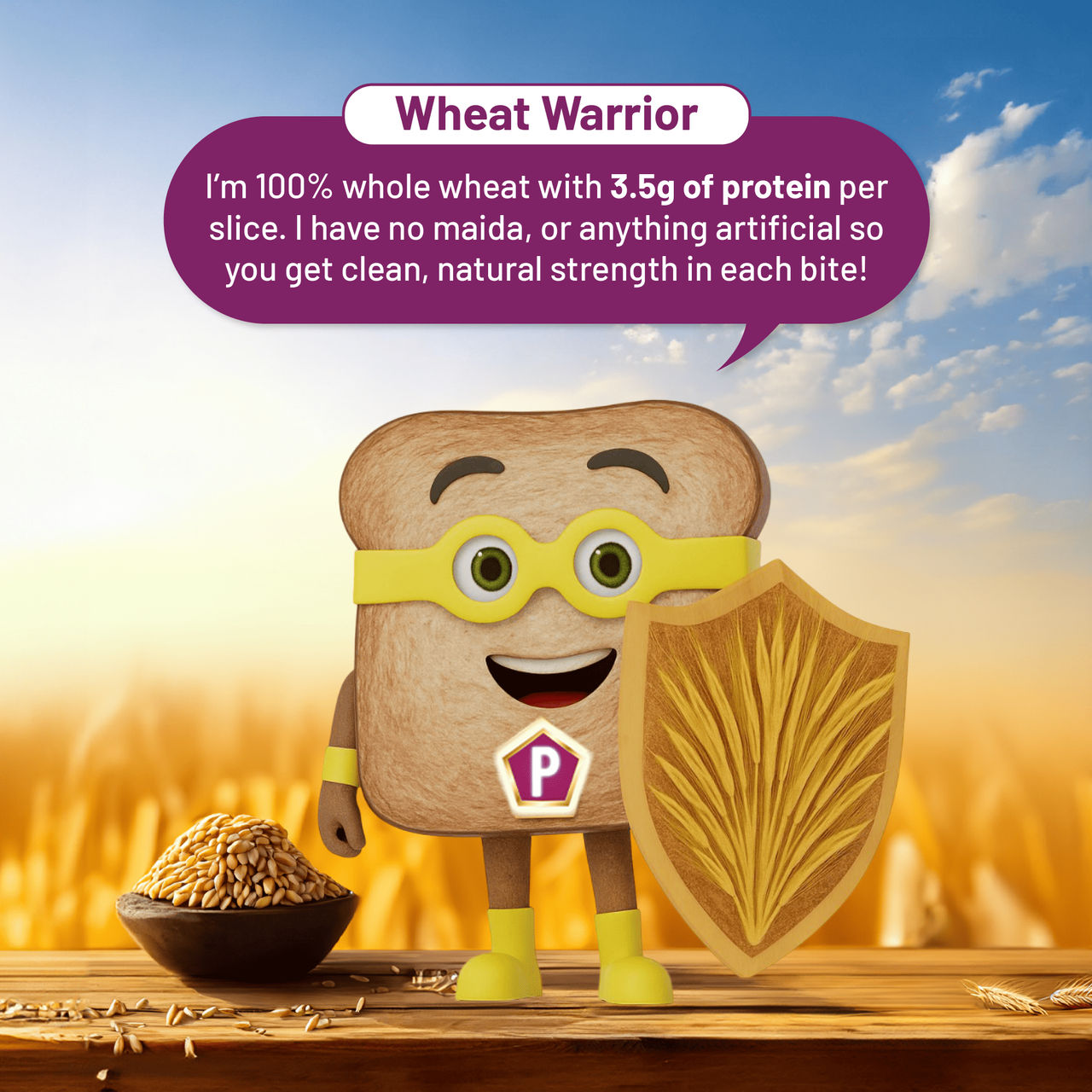 Protein Chef High Fibre 100% Whole Wheat Bread (Zero Maida) - Atta Bread Made MP Sharbati Wheat