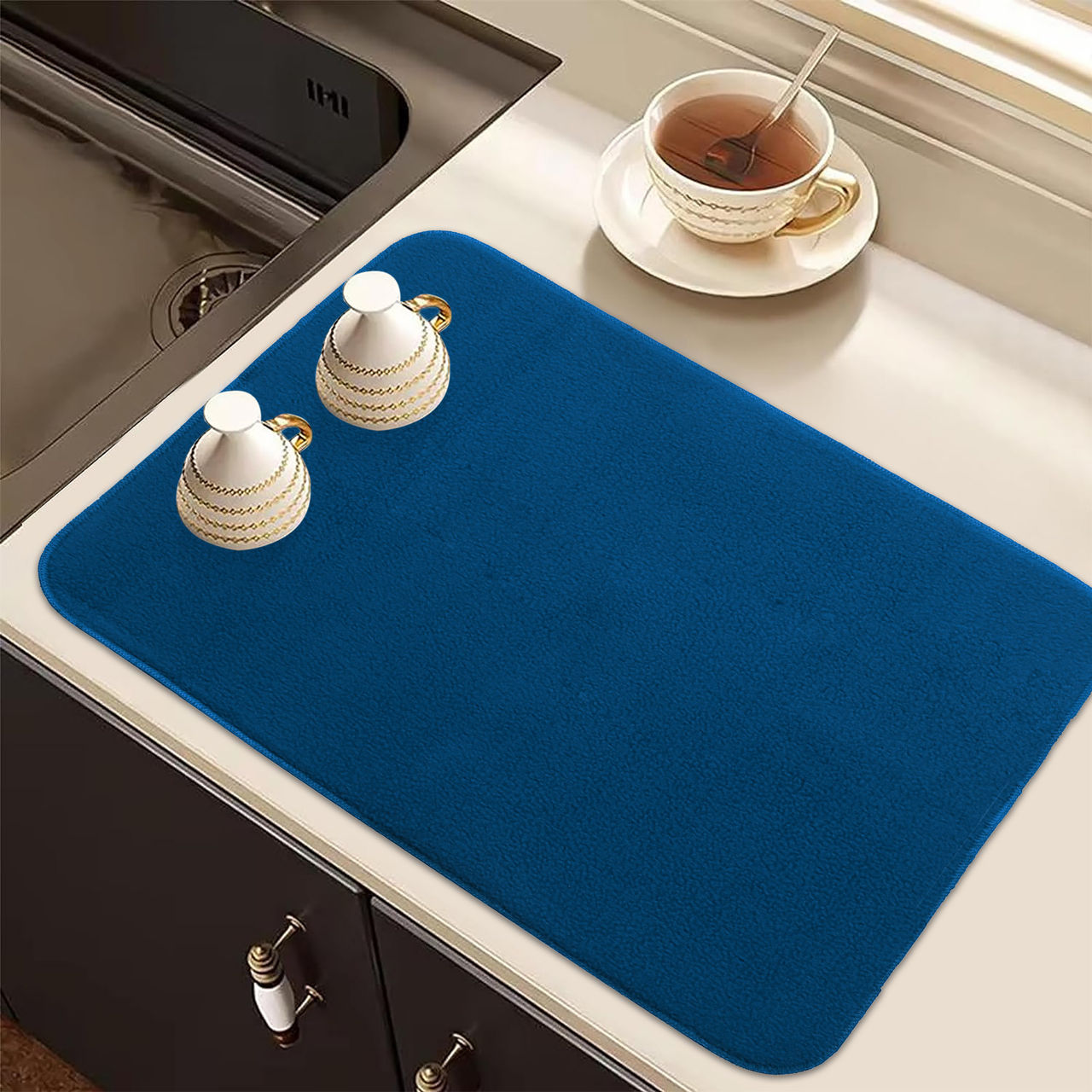 Kuber Industries Microfiber Reversible Kitchen Dish Dry Mat|38x50|Blue