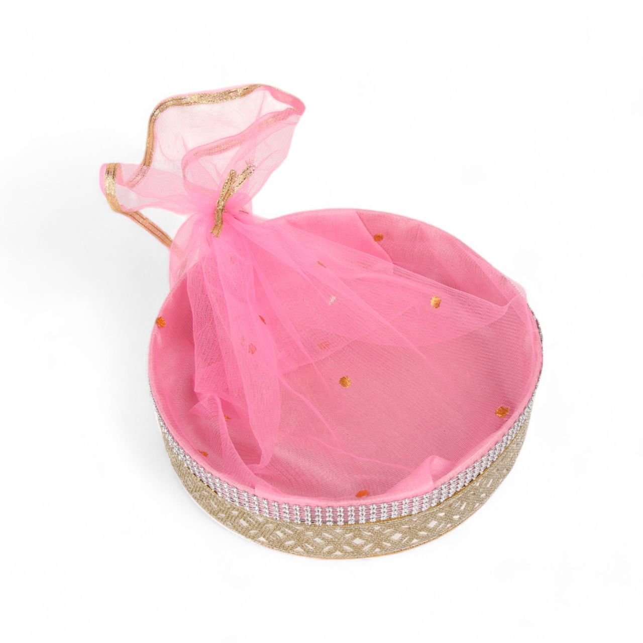 Festvista 10 x 10 inch Round Gift Basket Cream With Red Net
