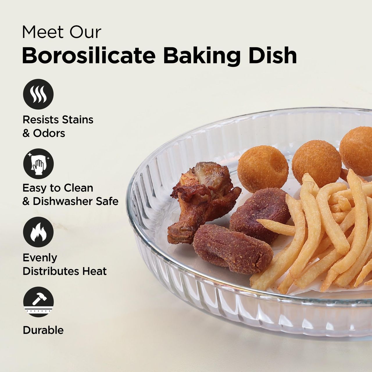 Umai 1600 Ml Borosilicate Glass Baking Tray | Transparent Microwave Oven Safe Utensils Serving Tray