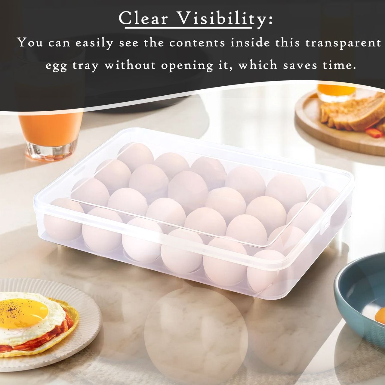 Kuber Industries Transparent Egg Tray with Lid | 24-Egg Storage Container