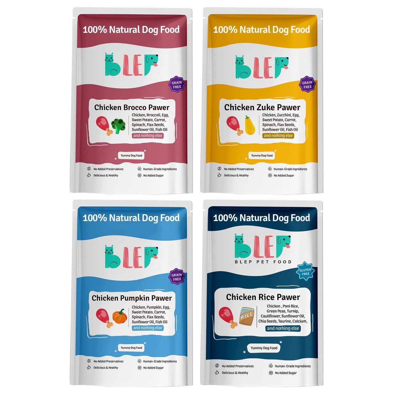 BLEP 100% Natural Chicken Dog Food | 4 Recipes | 4 Packs | Zero Preservatives