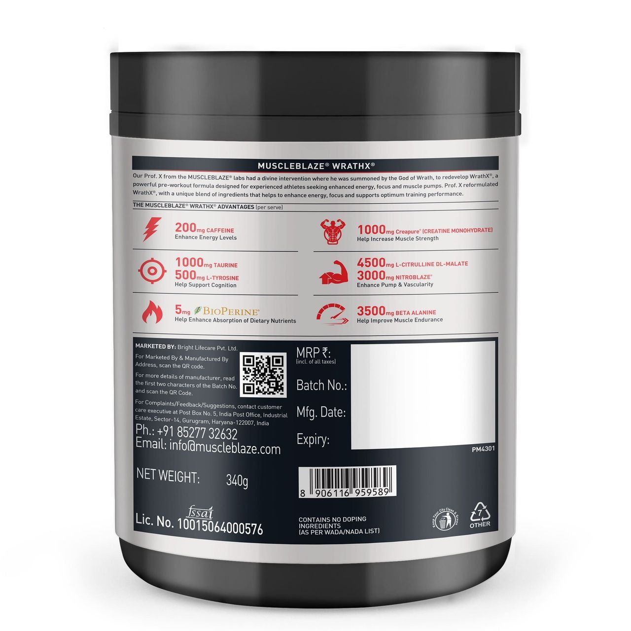MuscleBlaze Pre Workout WrathX, (Fruit Fury, 20 Servings)
