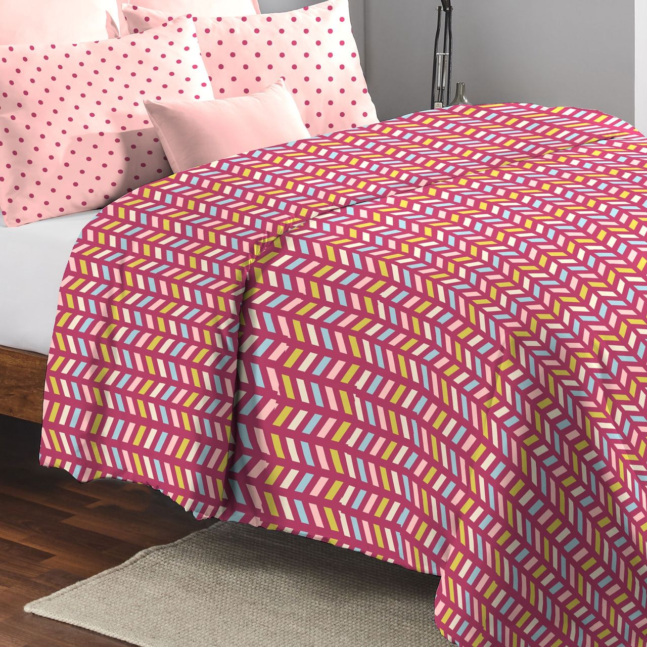 Mytrident Cotton AC Comforter | Printed Reversible Double Bed Comforter - Party Mood Pink