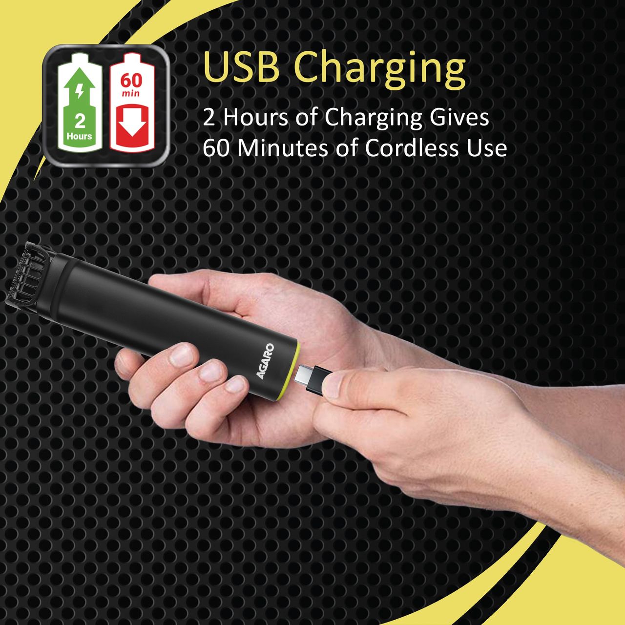 Agaro Mt 8001 Beard Trimmer For Men | 60min Run Time | Usb Charging | Fast Charge | Black