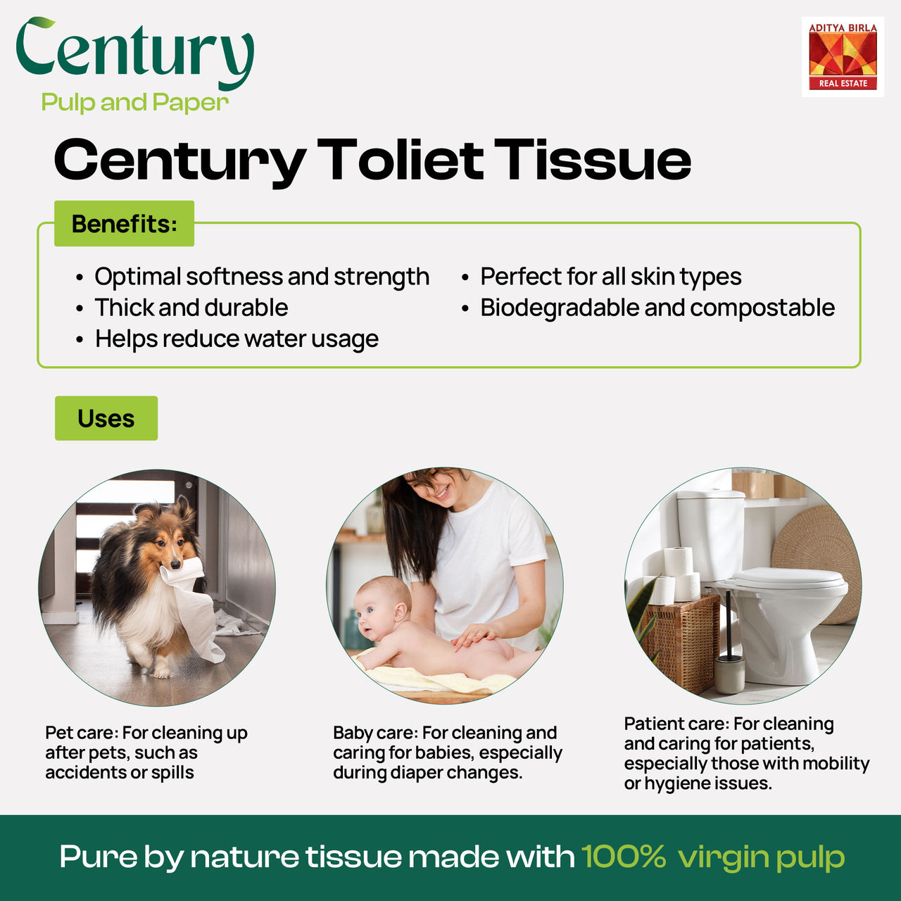 Century 2 Ply 100% Virgin Pulp Toilet Tissue Paper Roll 10 in 1 - 200 Pulls Per Roll