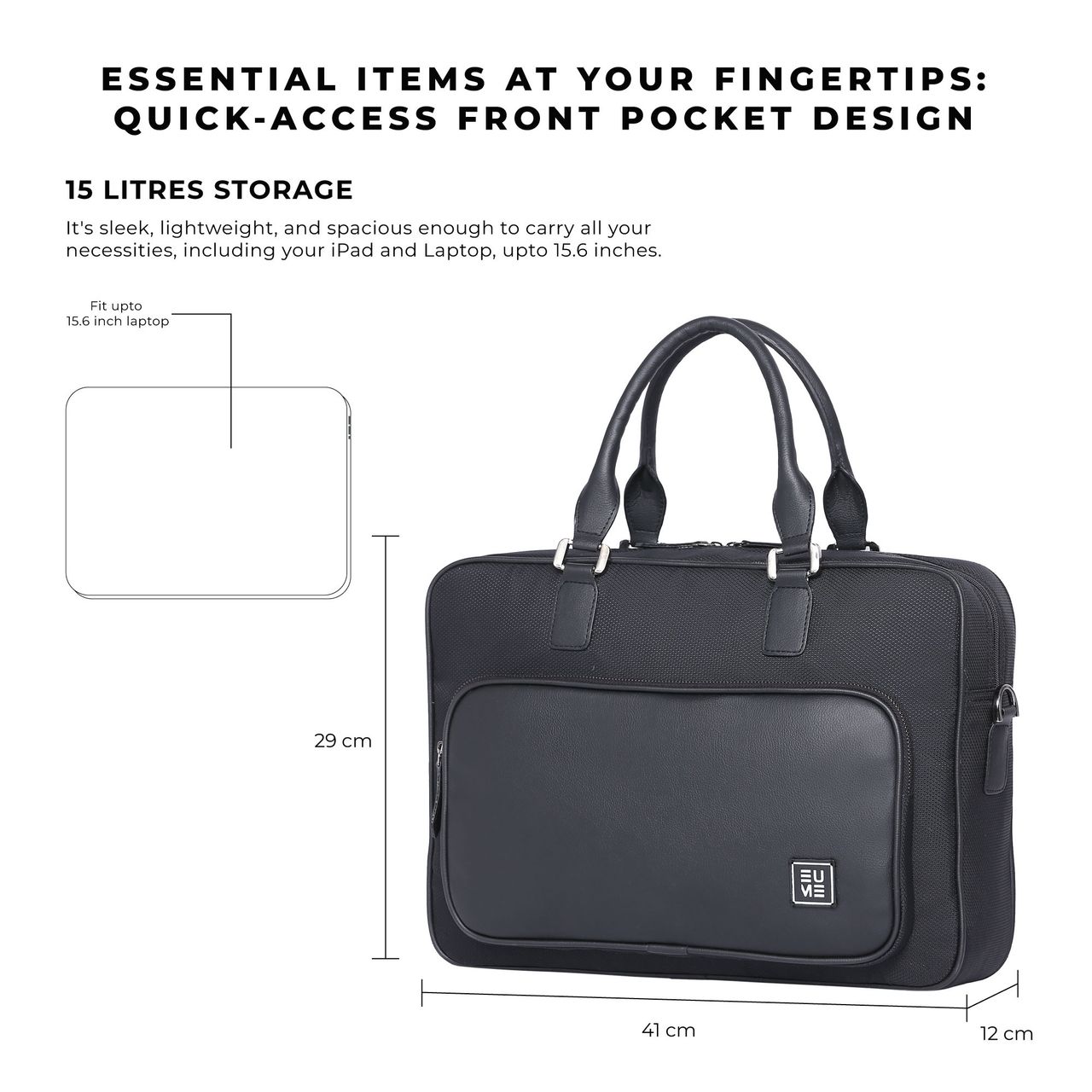 EUME Unisex Solid Nylon 15 L Rope Handle Messenger Bag | Charcoal Black - M