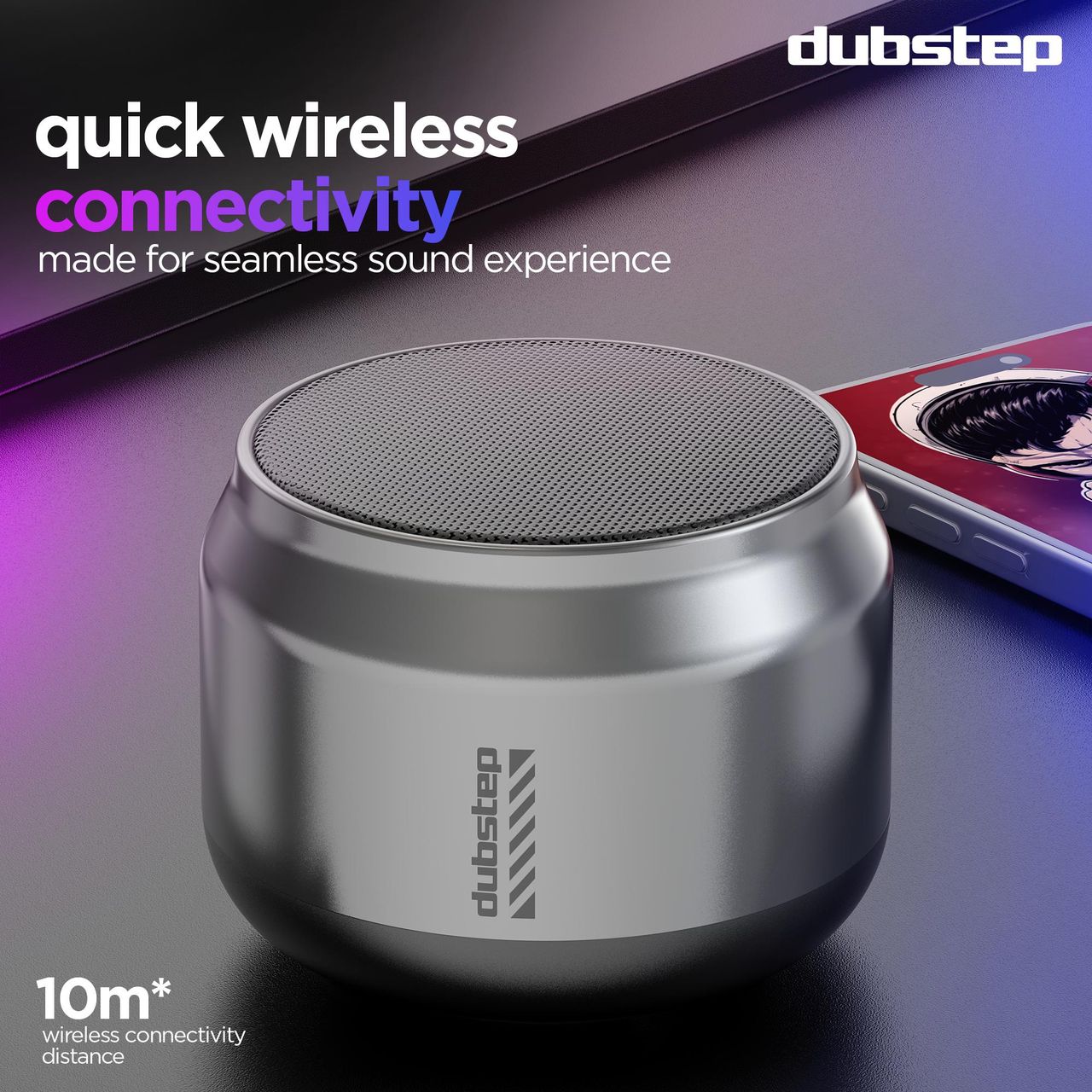 Dubstep Pop 600 Wireless Speaker With 15Hrs Playtime, 52mm Dynamic Driver, TWS Pairing, 6W Output (Grey)