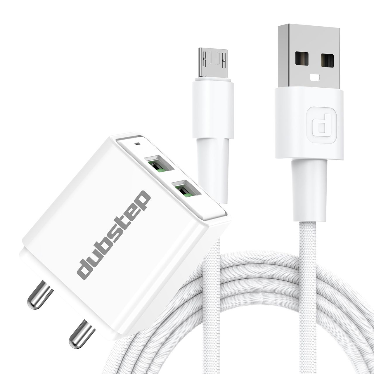 Dubstep Sprint 16W 3.1A Dual USB Port Superfast Charger Adapter (with Cable USBA To Micro USB, White)